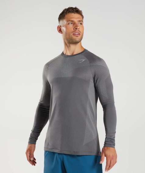 Men's Gymshark Apex Seamless Long Sleeve T-Shirts Grey | CA 8DA3N6